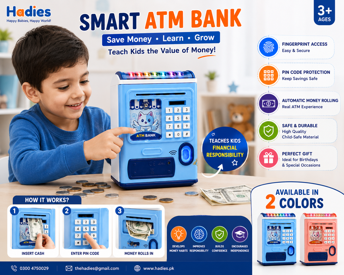 Kids Smart ATM Bank – Fingerprint & PIN Code Money Saving Toy