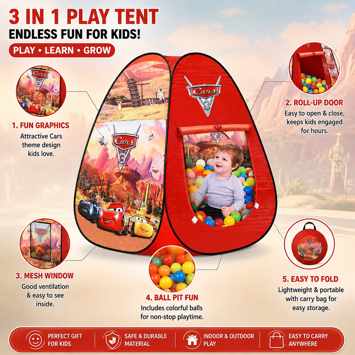 Car Kids Play Tent - Indoor & Outdoor Play Fun