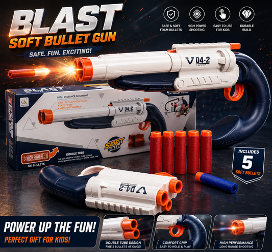 BLAST Soft Bullet Gun – Double Tube Foam Dart Blaster Toy