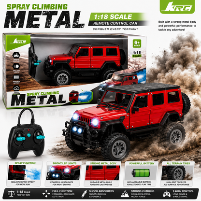 1:18 RC Spray Climbing Metal Off-Road Jeep – Remote Control Car with LED Lights