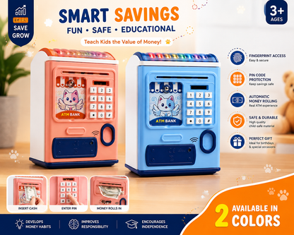 Kids Smart ATM Bank – Fingerprint &amp; PIN Code Money Saving Toy