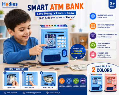 Kids Smart ATM Bank – Fingerprint &amp; PIN Code Money Saving Toy