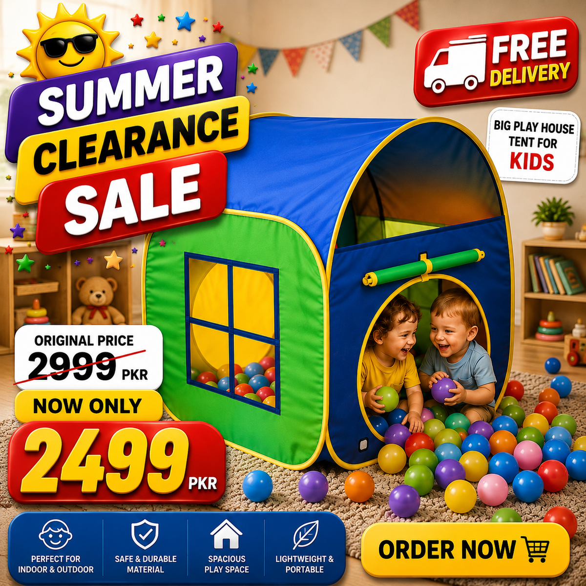 Kids Play House Tent - Foldable Indoor & Outdoor Fun Tent
