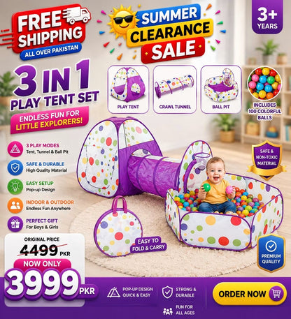 Nice baby 3 In1 Set Kids Play Tent Play Tunnel, Pop Up Castle Tunnel Crawl Playhouse Toddlers