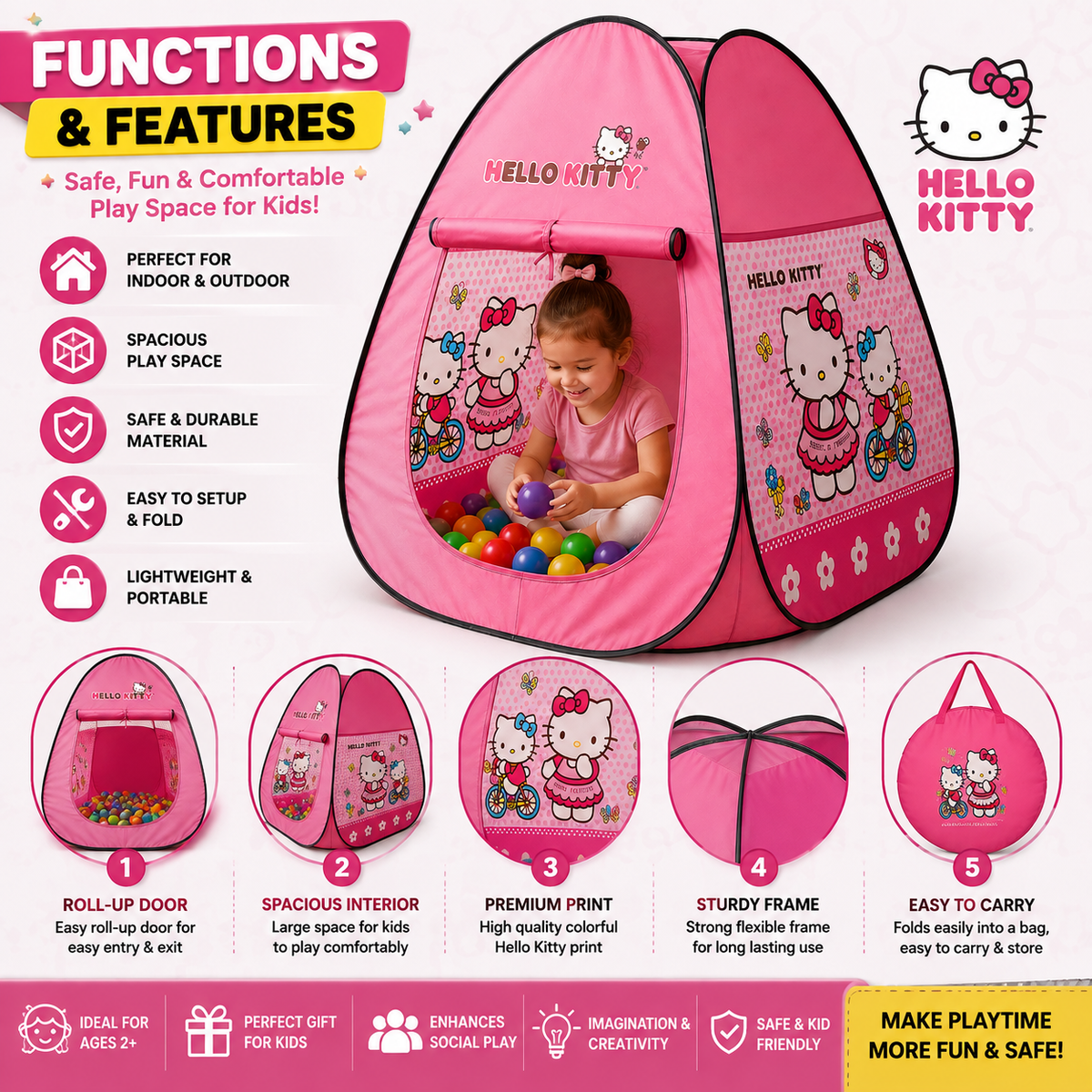 Hello Kitty Kids Play Tent - Foldable Indoor & Outdoor Tent Fun!