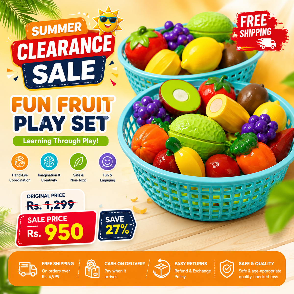 Fun Fruit & Vegetables Cutting Play Set for Kids