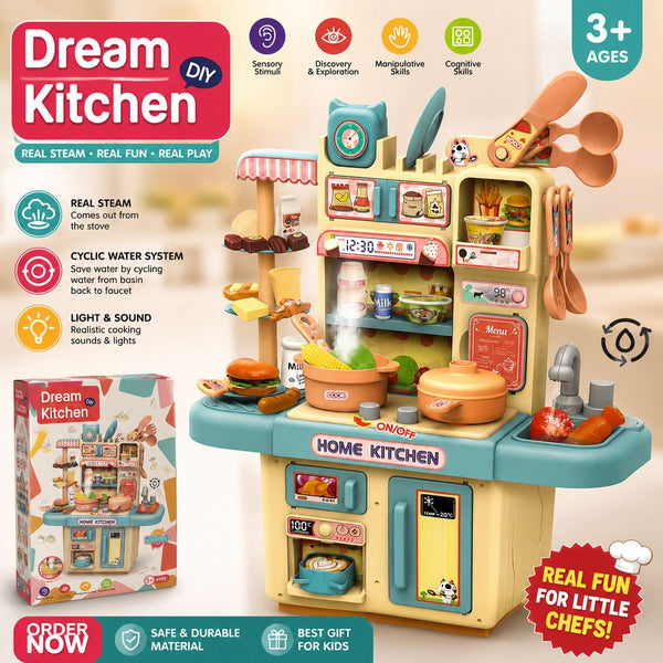Dream Kitchen Kids Play Set – Real Steam Toy Kitchen | Age 3+