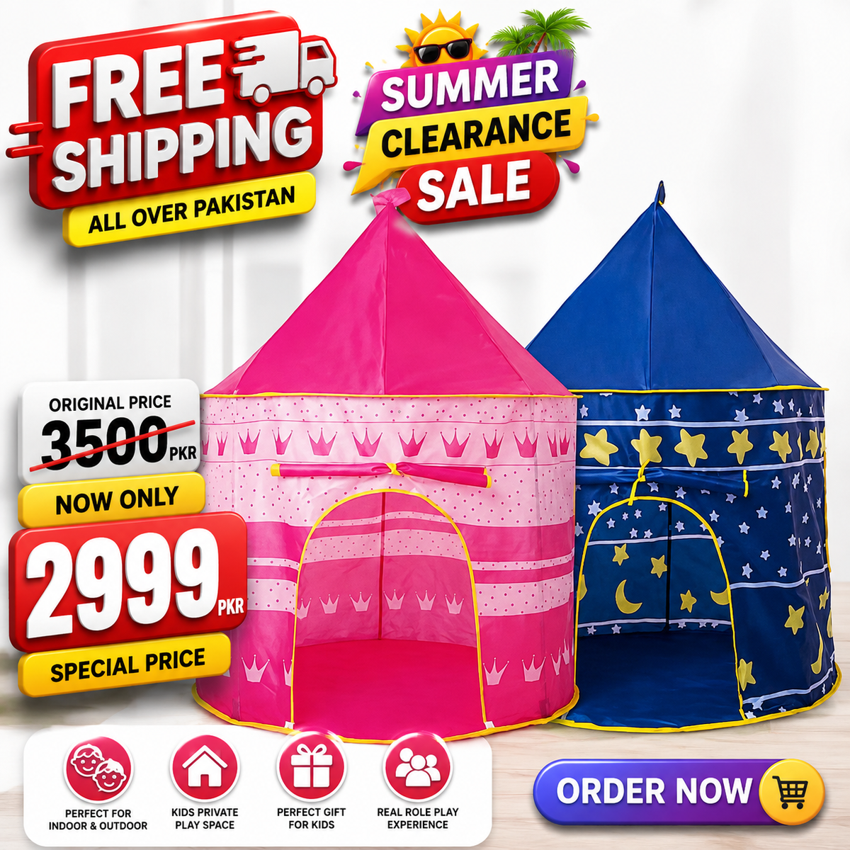 Princess Castle Tent Playhouse For Kids, Pink & Blue (Copy)