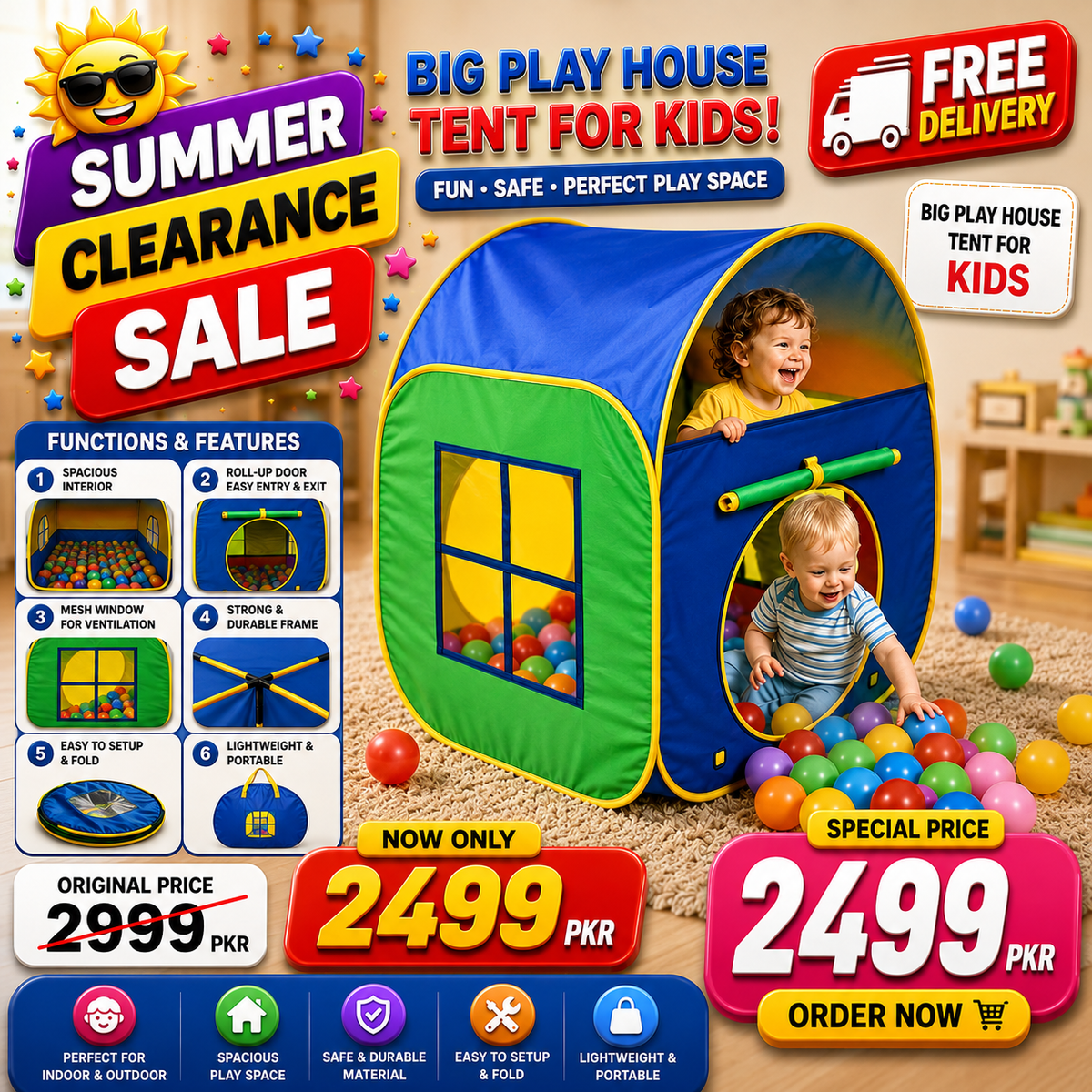 Kids Play House Tent - Foldable Indoor & Outdoor Fun Tent