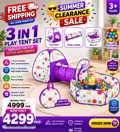 Nice baby 3 In1 Set Kids Play Tent Play Tunnel, Pop Up Castle Tunnel Crawl Playhouse Toddlers (Copy)
