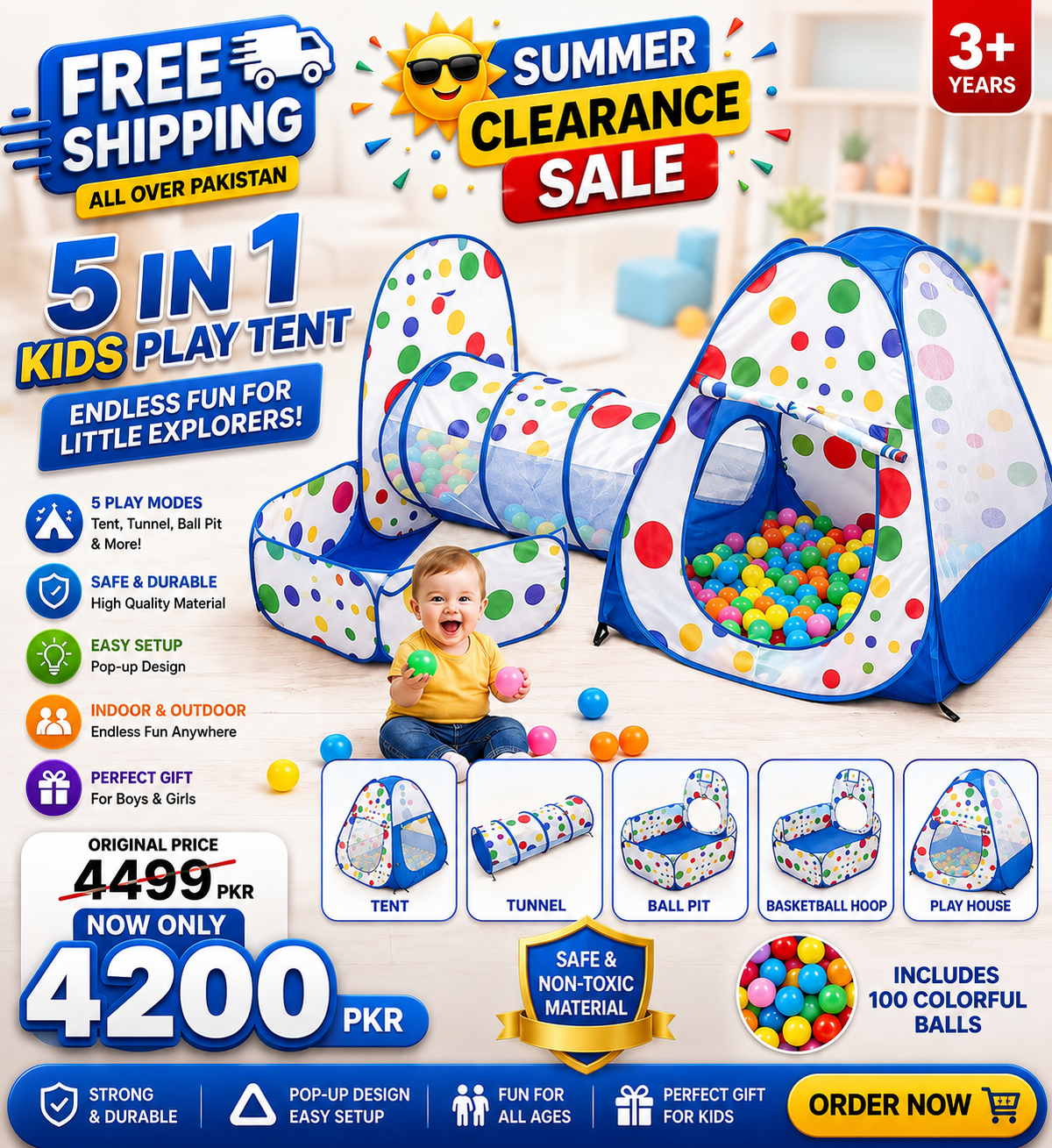 Nice baby 3 In1 Set Kids Play Tent Play Tunnel, Pop Up Castle Tunnel Crawl Playhouse Toddlers (Copy)