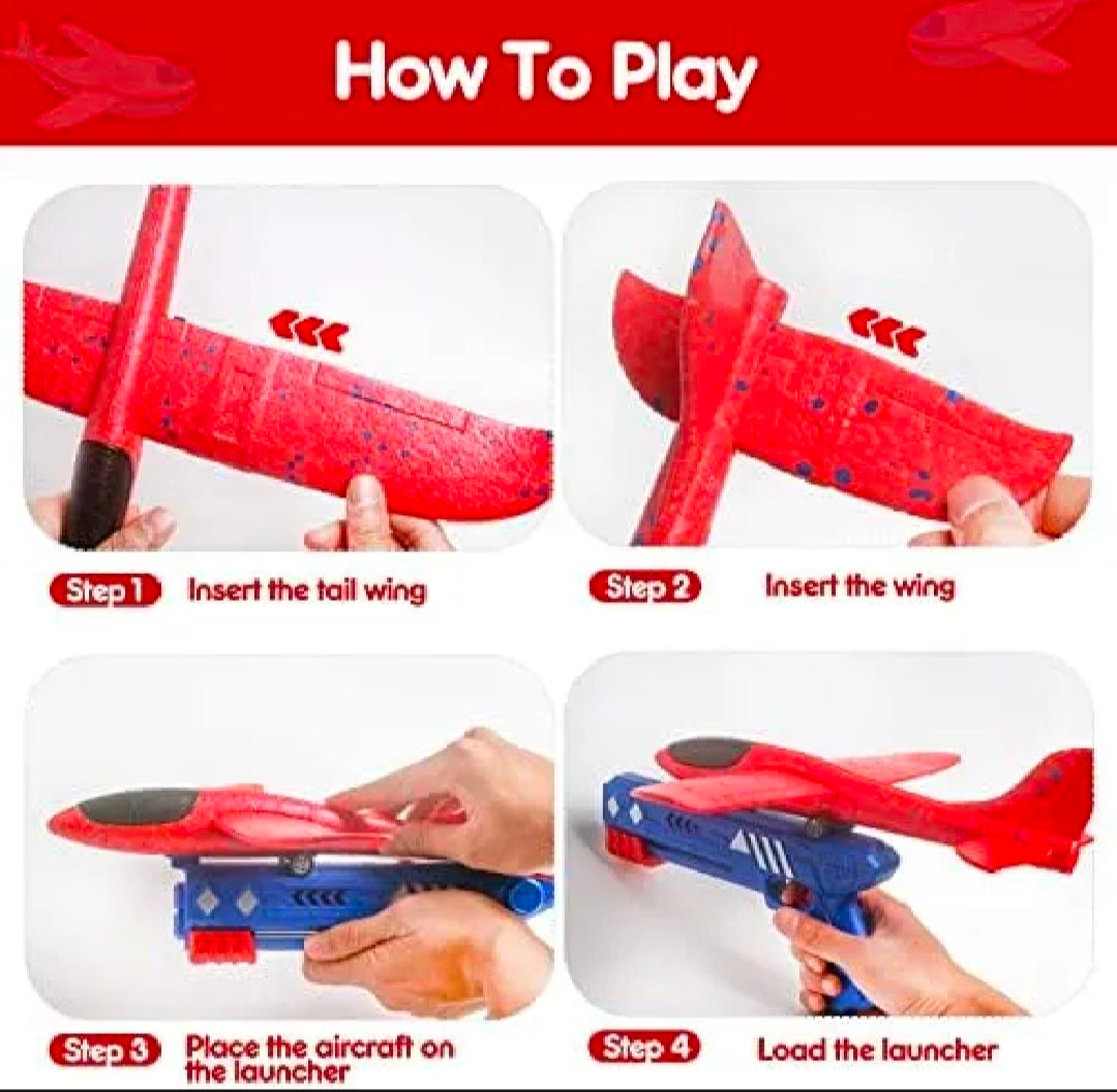 Aircraft Launcher Toy Gun With Form Glider Planes– Long Range Flying Glider Planes for Kids