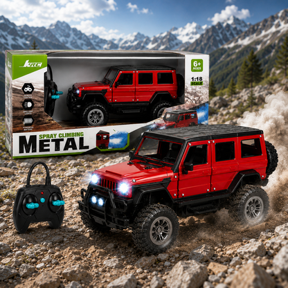 1:18 RC Spray Climbing Metal Off-Road Jeep – Remote Control Car with LED Lights