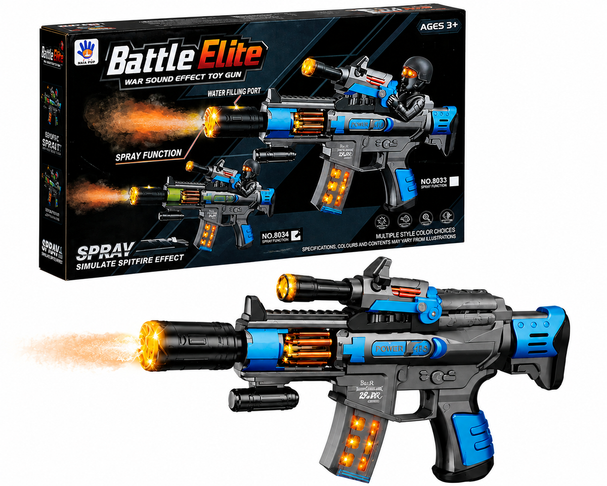 Battle Elite Military Toy Gun with Light, Sound & Spray Effect | Battery Operated Kids Gun (3+)