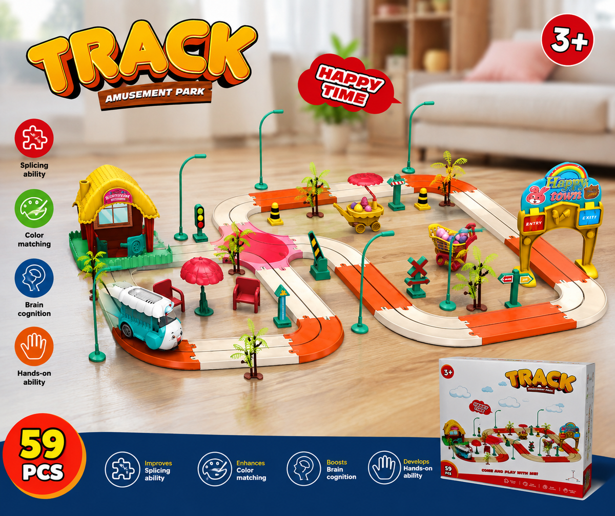 59 PCS Kids Big Track Amusement Park Toy Set – Fun Racing Track & Educational Playset