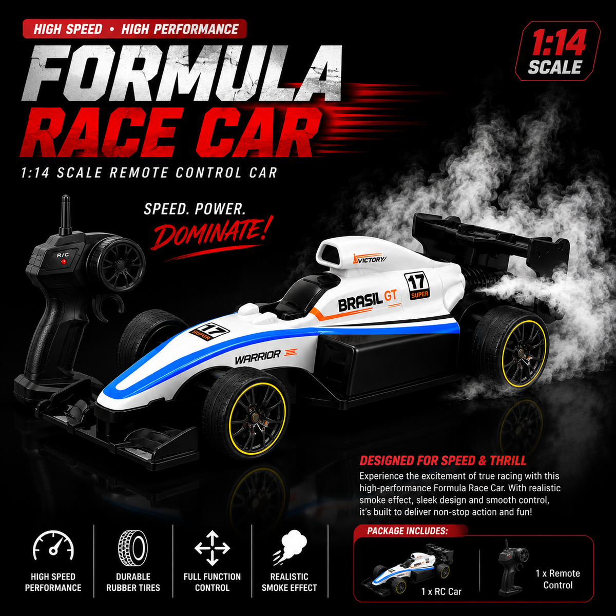 1:14 Scale Remote Control Speed Formula F1 Racing Car with Smoke