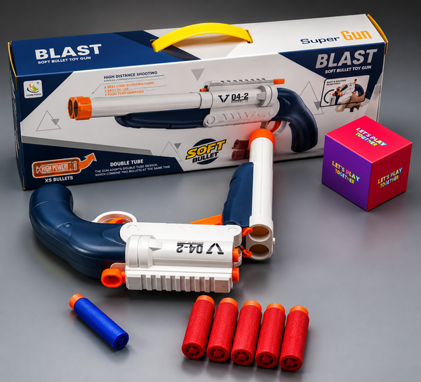 BLAST Soft Bullet Gun – Double Tube Foam Dart Blaster Toy
