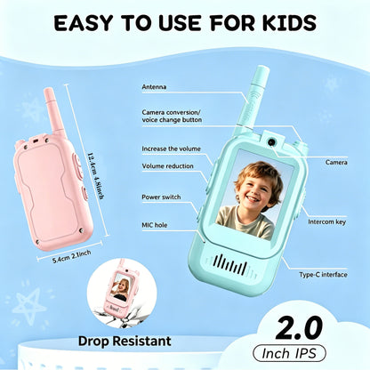 2Pcs Rechargeable Kids Video Walki Talkie