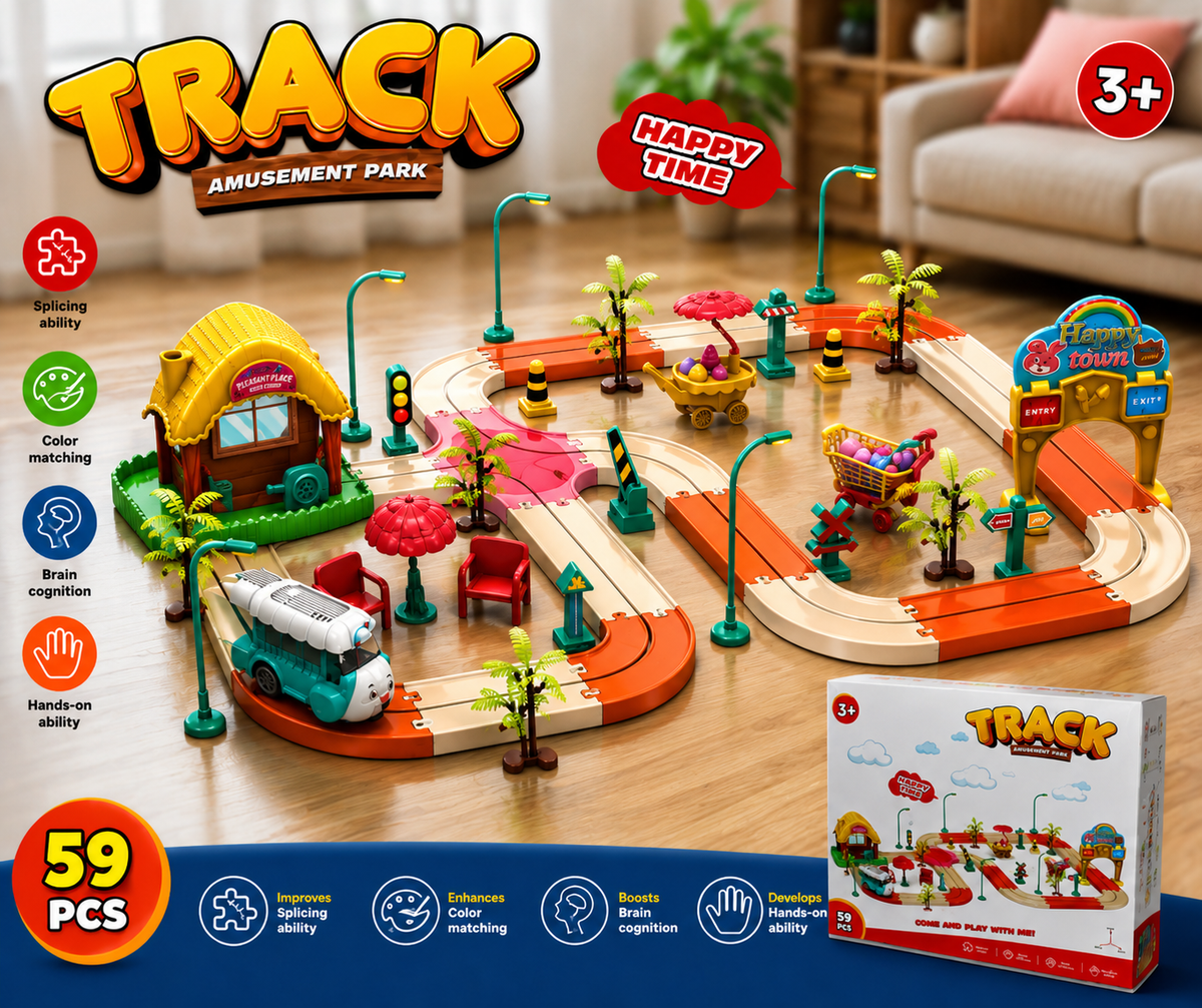 59 PCS Kids Big Track Amusement Park Toy Set – Fun Racing Track & Educational Playset