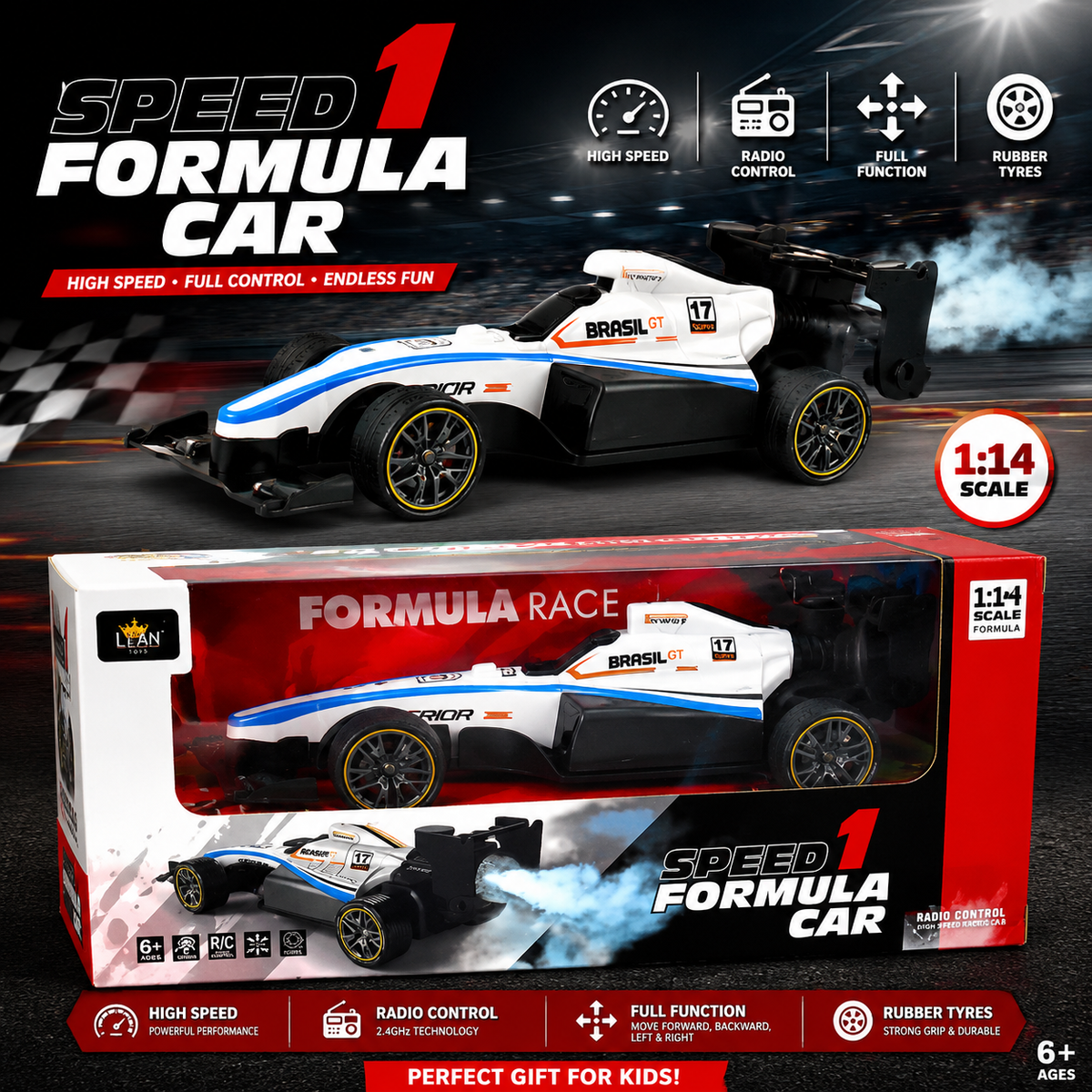 1:14 Scale Remote Control Speed Formula F1 Racing Car with Smoke