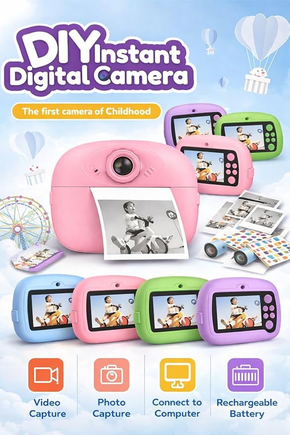 DIY Kid's Instant Print Digital Camera – Black & White Thermal Photo Printer